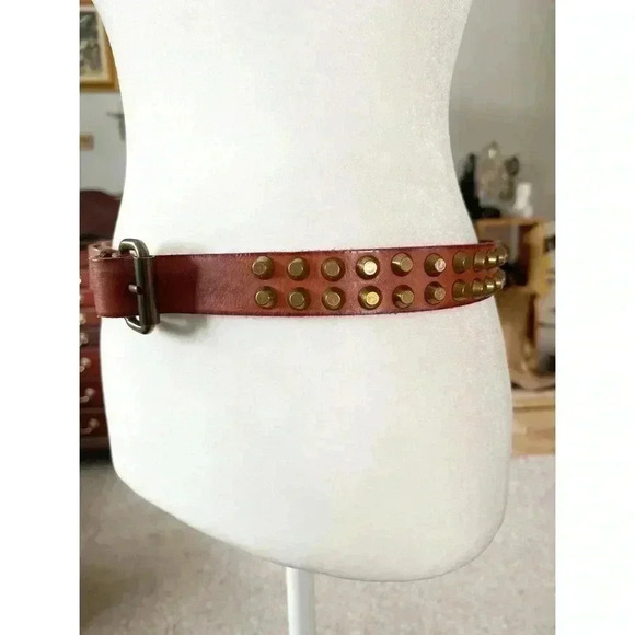 Línea Pelle Vintage Leather Studded Belt Size Small - Picture 4 of 7